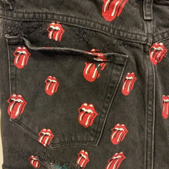 The Rolling Stones Destroyed Black Short Shorts 10 W/Lips Logo - Picture 5 of 11